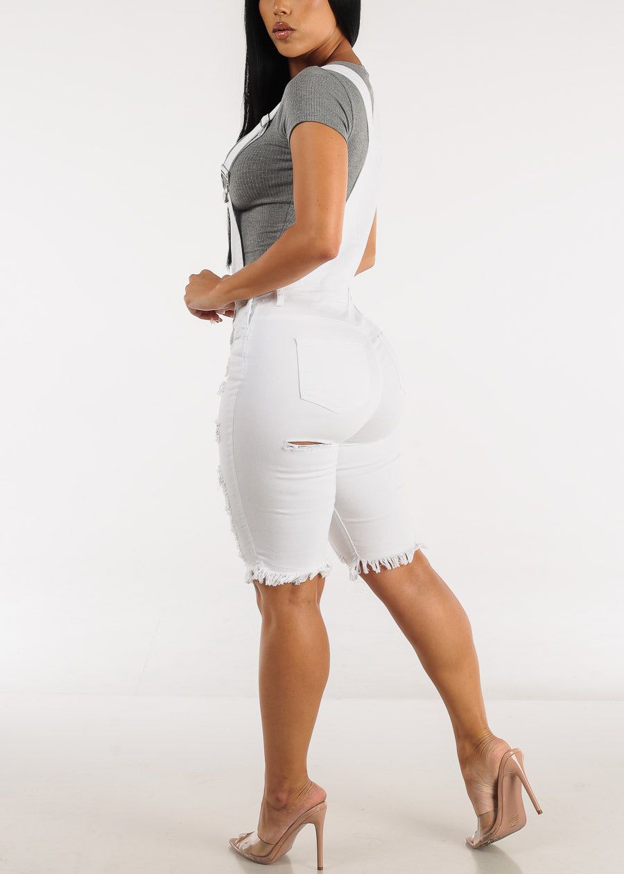 White Distressed Bermuda Denim Overalls sold by Moda product image thumbnail 5