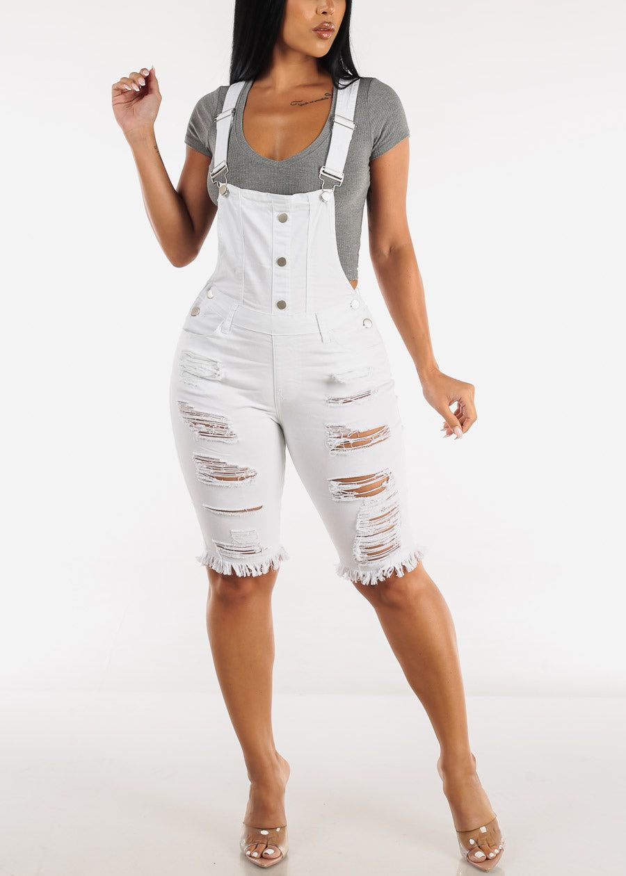 White Distressed Bermuda Denim Overalls sold by Moda product image thumbnail 2