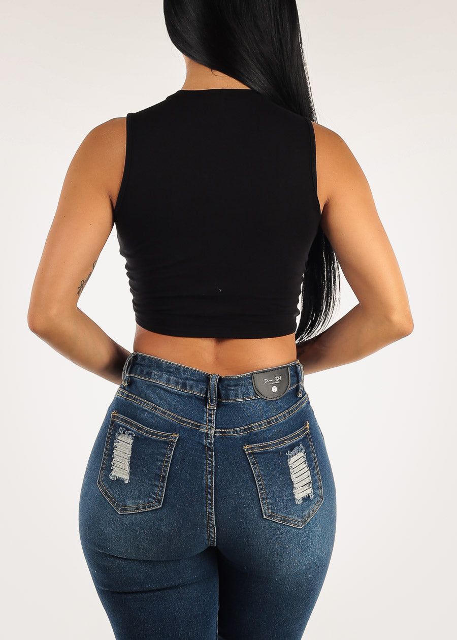 Sleeveless Vintage Freedom Graphic Lace Up Crop Top sold by Moda product image thumbnail 4