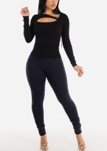 Fitted Long Sleeve Cut Out Black Sweater Top sold by Moda