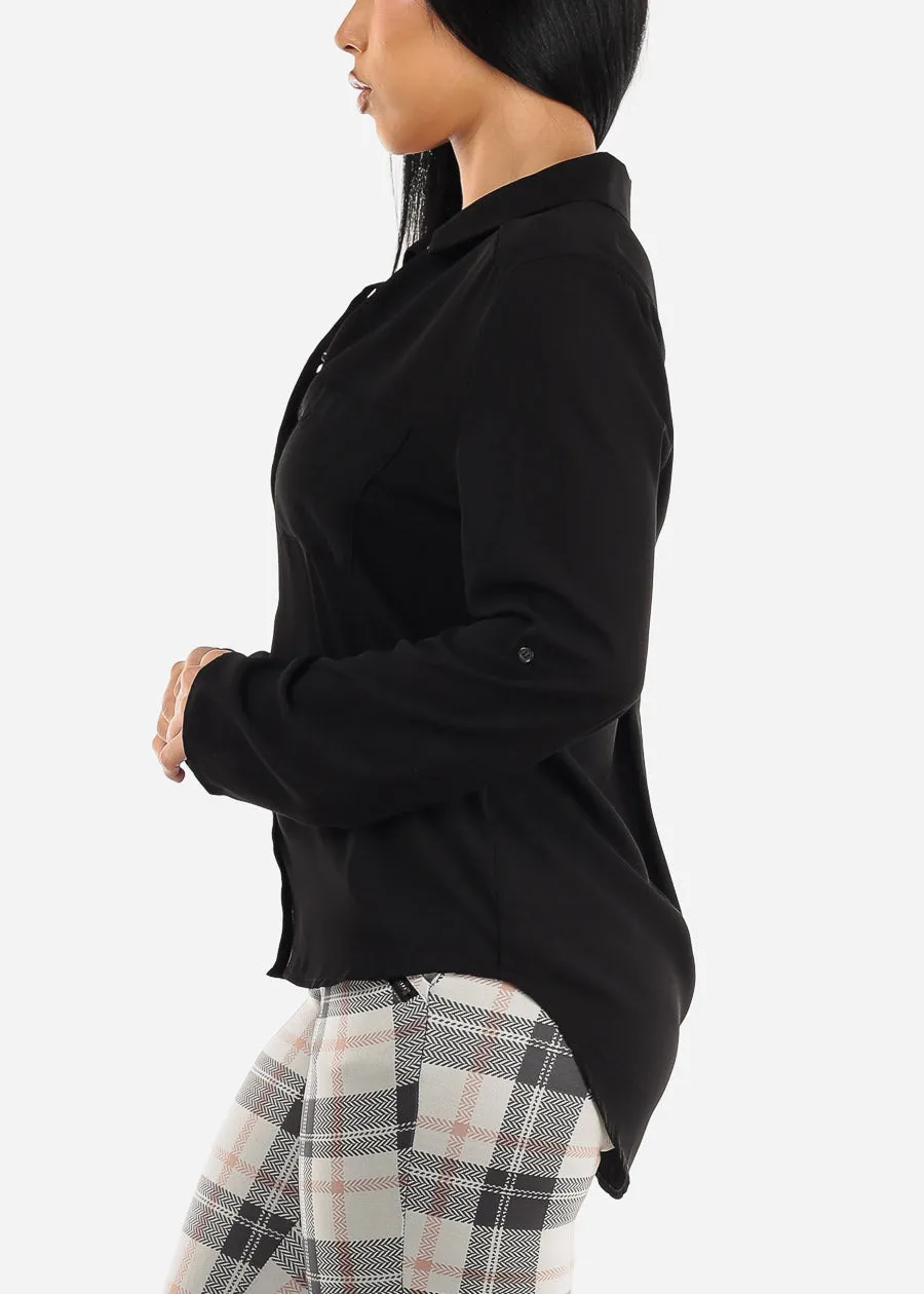 Black Chiffon Button Up Dressy Shirt sold by Moda product image thumbnail 3