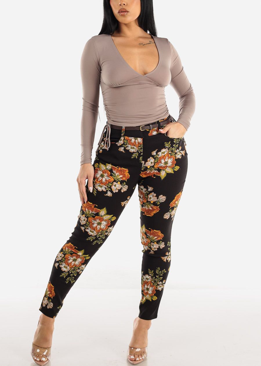 Long Sleeve Vneck Top Mocha w Ruched Sides sold by Moda product image thumbnail 2