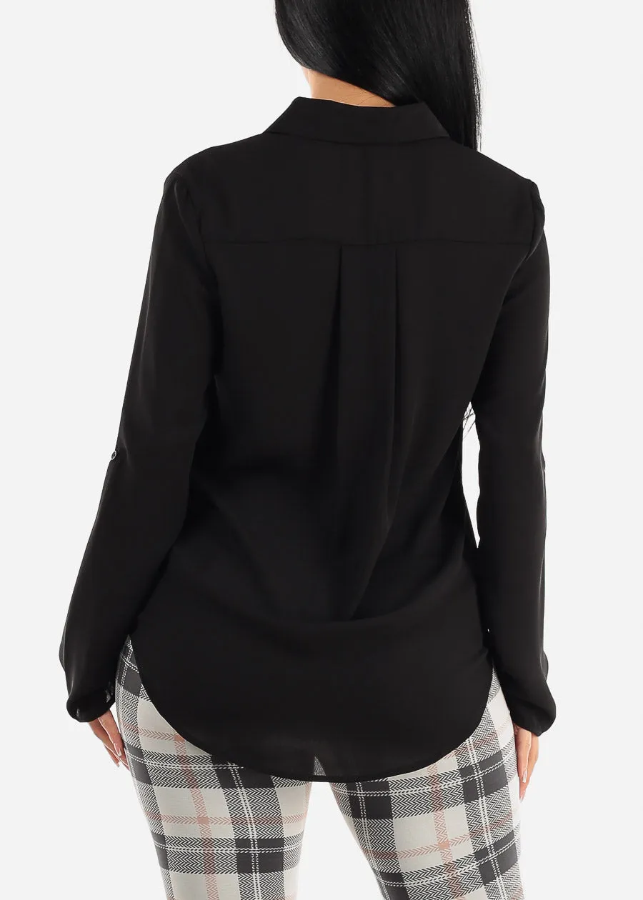 Black Chiffon Button Up Dressy Shirt sold by Moda product image thumbnail 4