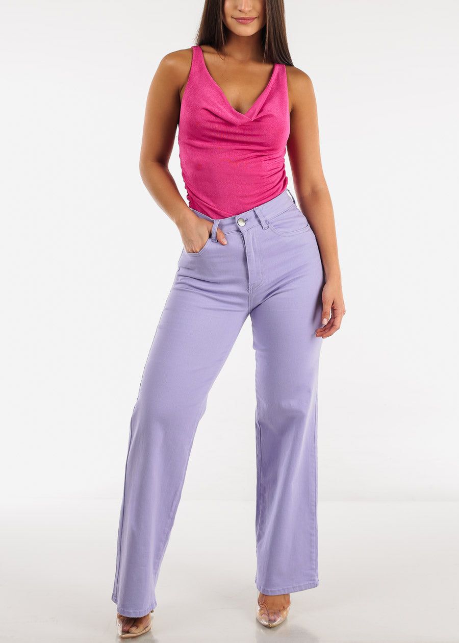 Hyper Stretch High Waist Wide Leg Straight Jeans Lilac sold by Moda product image thumbnail 3