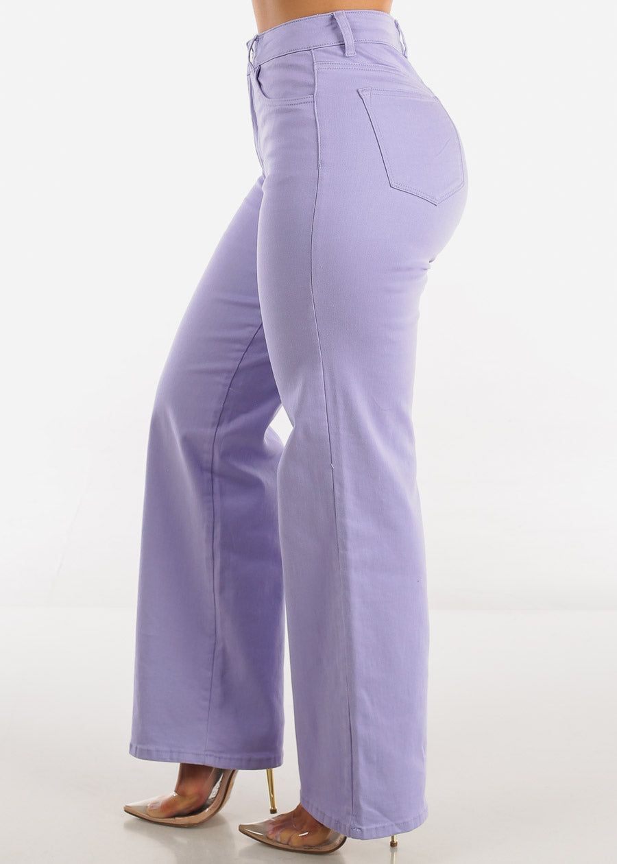 Hyper Stretch High Waist Wide Leg Straight Jeans Lilac sold by Moda