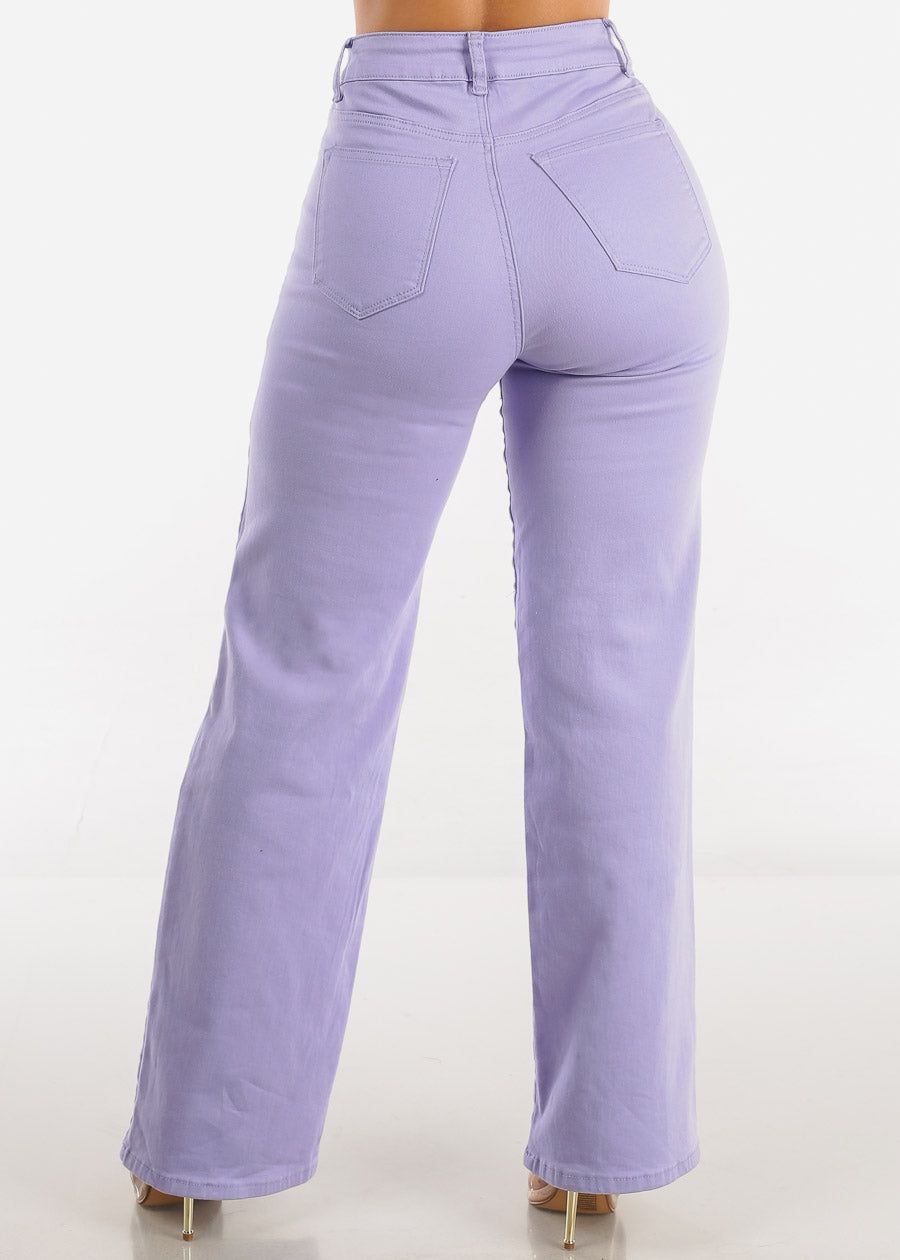 Hyper Stretch High Waist Wide Leg Straight Jeans Lilac sold by Moda product image thumbnail 4