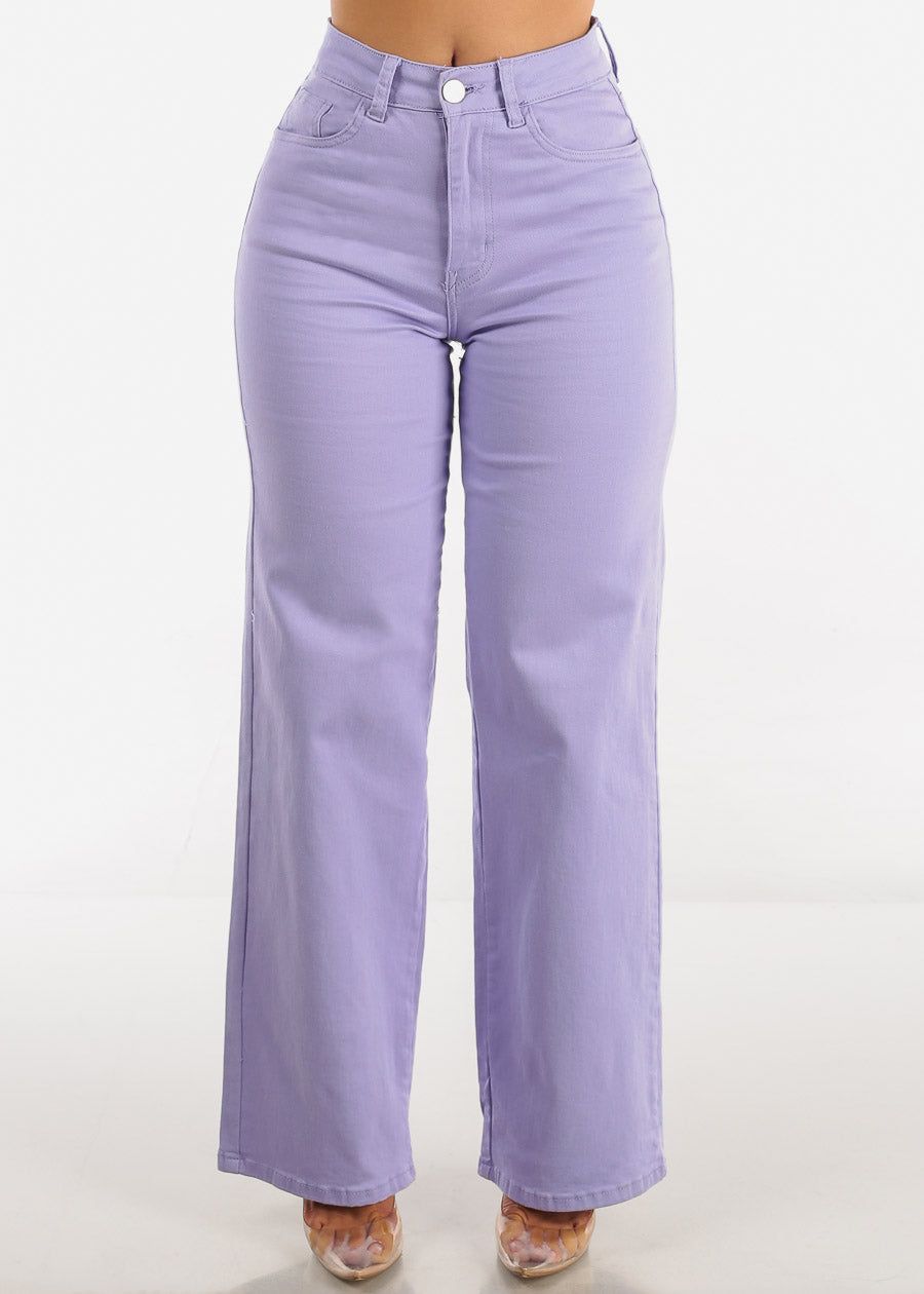 Hyper Stretch High Waist Wide Leg Straight Jeans Lilac sold by Moda product image thumbnail 2