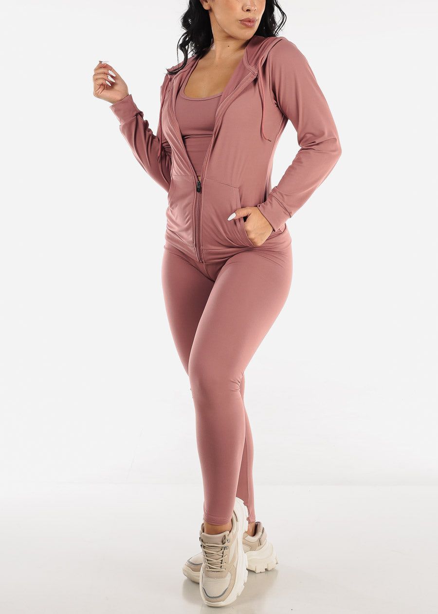 Mauve Activewear Jacket, Sports Bra & Leggings (3 PCE SET) sold by Moda