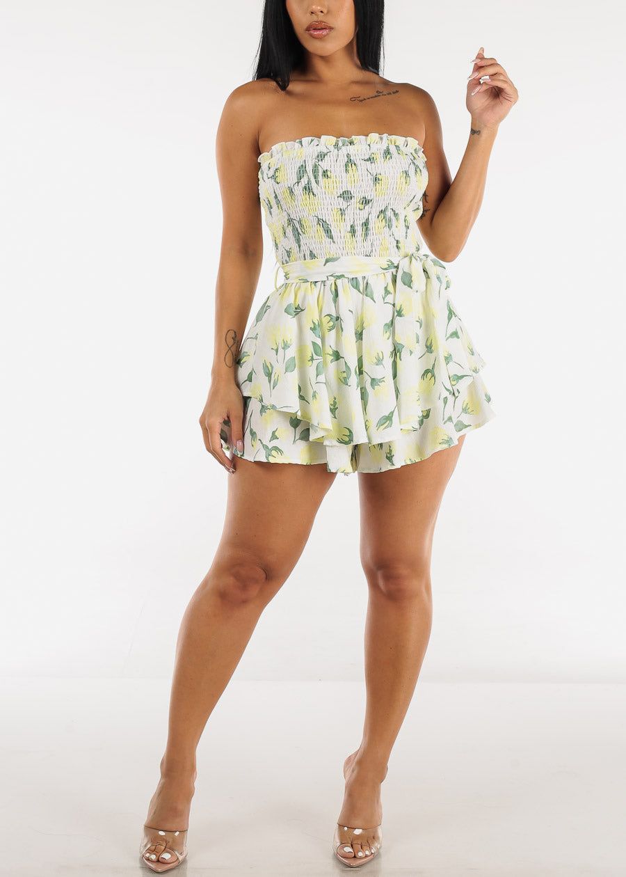Smocked Strapless Floral Ruffled Romper sold by Moda product image thumbnail 7
