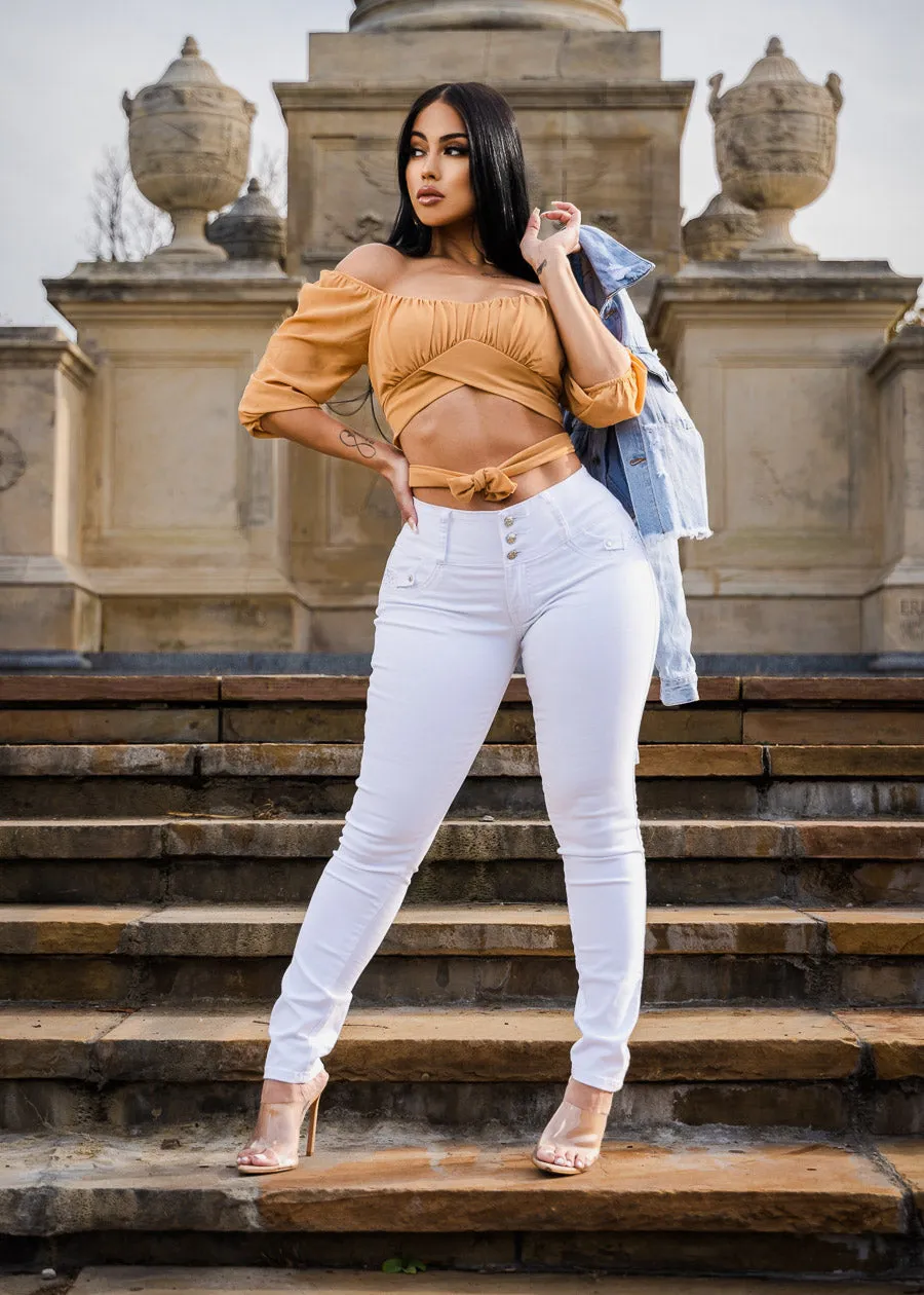 MX JEANS Mid Rise White Butt Lifting Skinny Jeans sold by Moda product image thumbnail 2