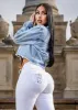 MX JEANS Mid Rise White Butt Lifting Skinny Jeans sold by Moda