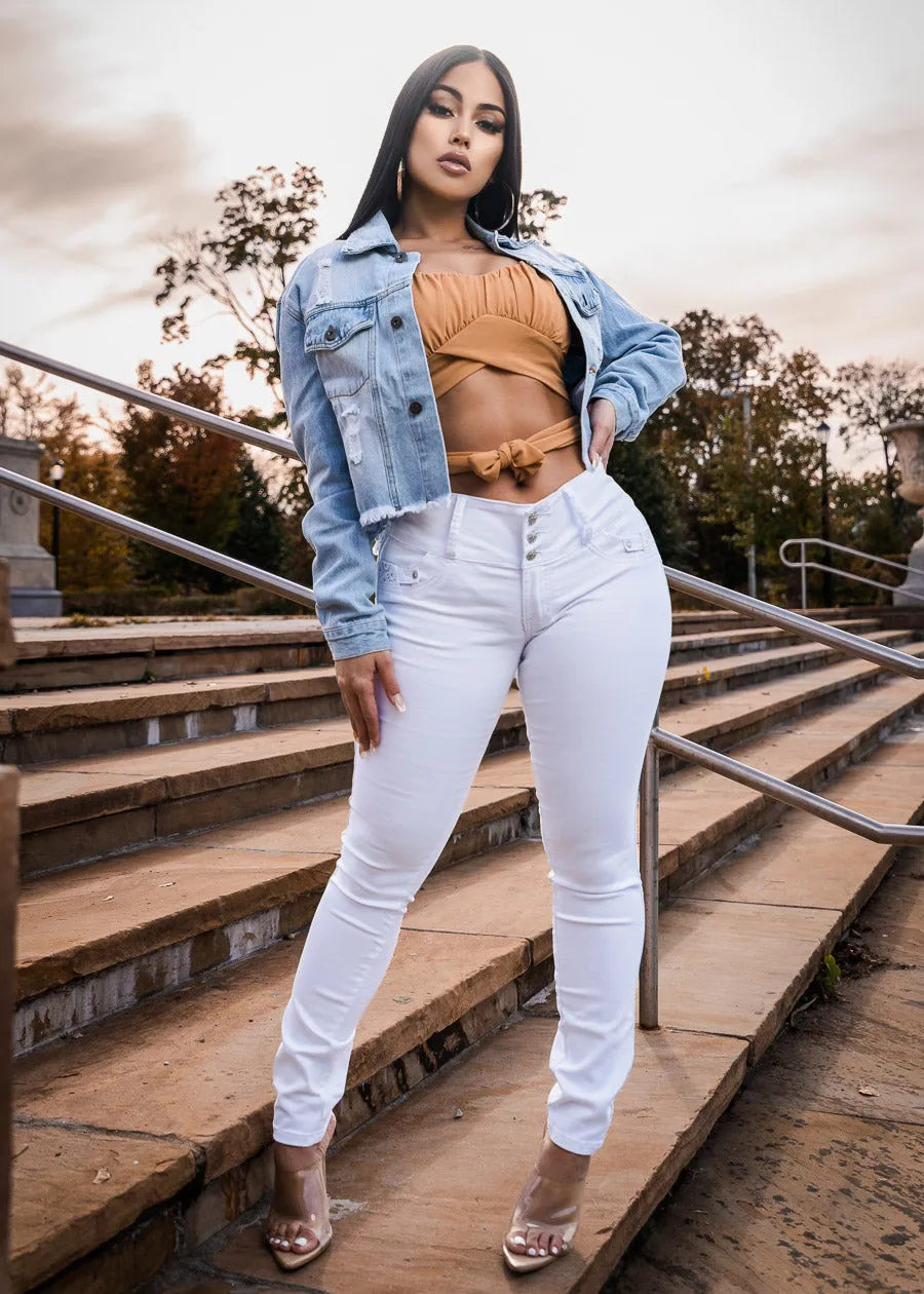 MX JEANS Mid Rise White Butt Lifting Skinny Jeans sold by Moda product image thumbnail 3