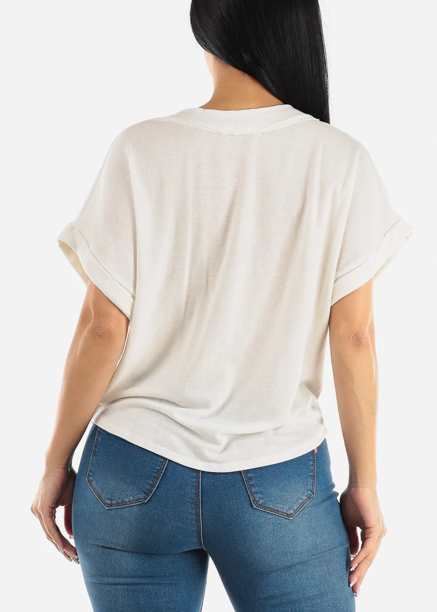 Short Sleeve Vneck Soft Terry Top Ivory sold by Moda product image thumbnail 4