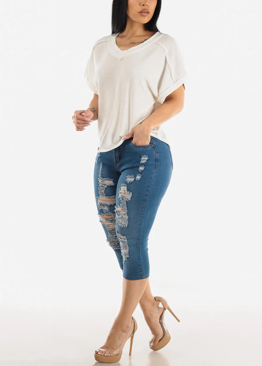 Short Sleeve Vneck Soft Terry Top Ivory sold by Moda product image thumbnail 2