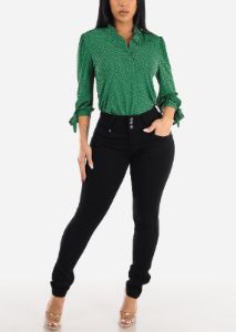 MX JEANS Black Mid Rise Butt Lifting Skinny Jeans sold by Moda