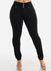 MX JEANS Black Mid Rise Butt Lifting Skinny Jeans sold by Moda