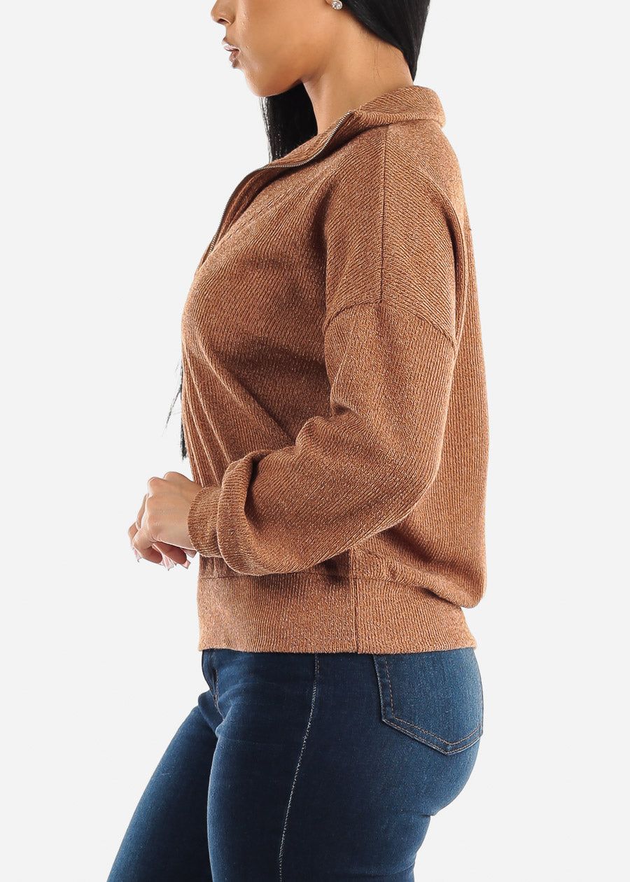 Mock Neck Half Zip Up Pullover Sweater Camel sold by Moda product image thumbnail 3