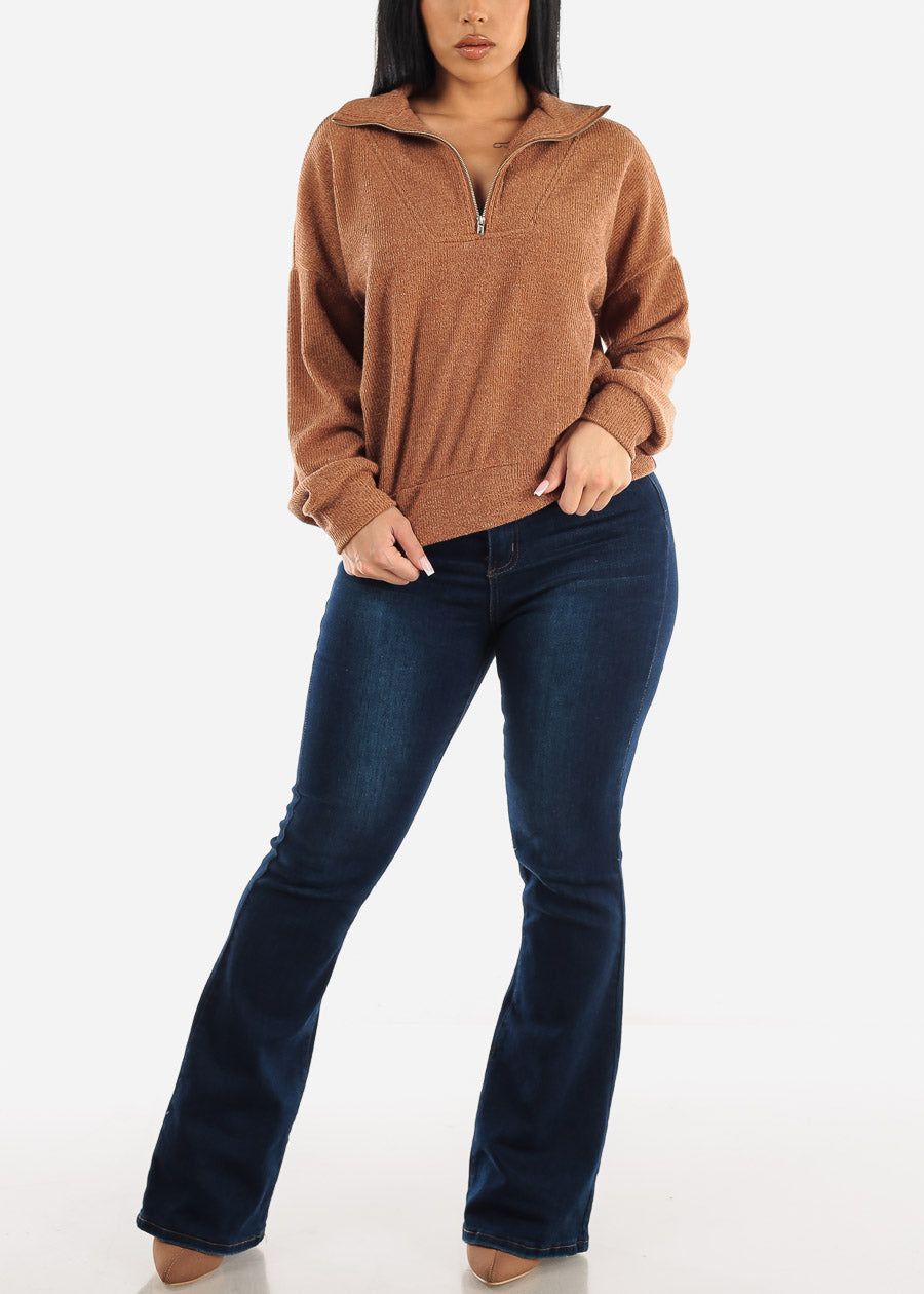 Mock Neck Half Zip Up Pullover Sweater Camel sold by Moda product image thumbnail 2