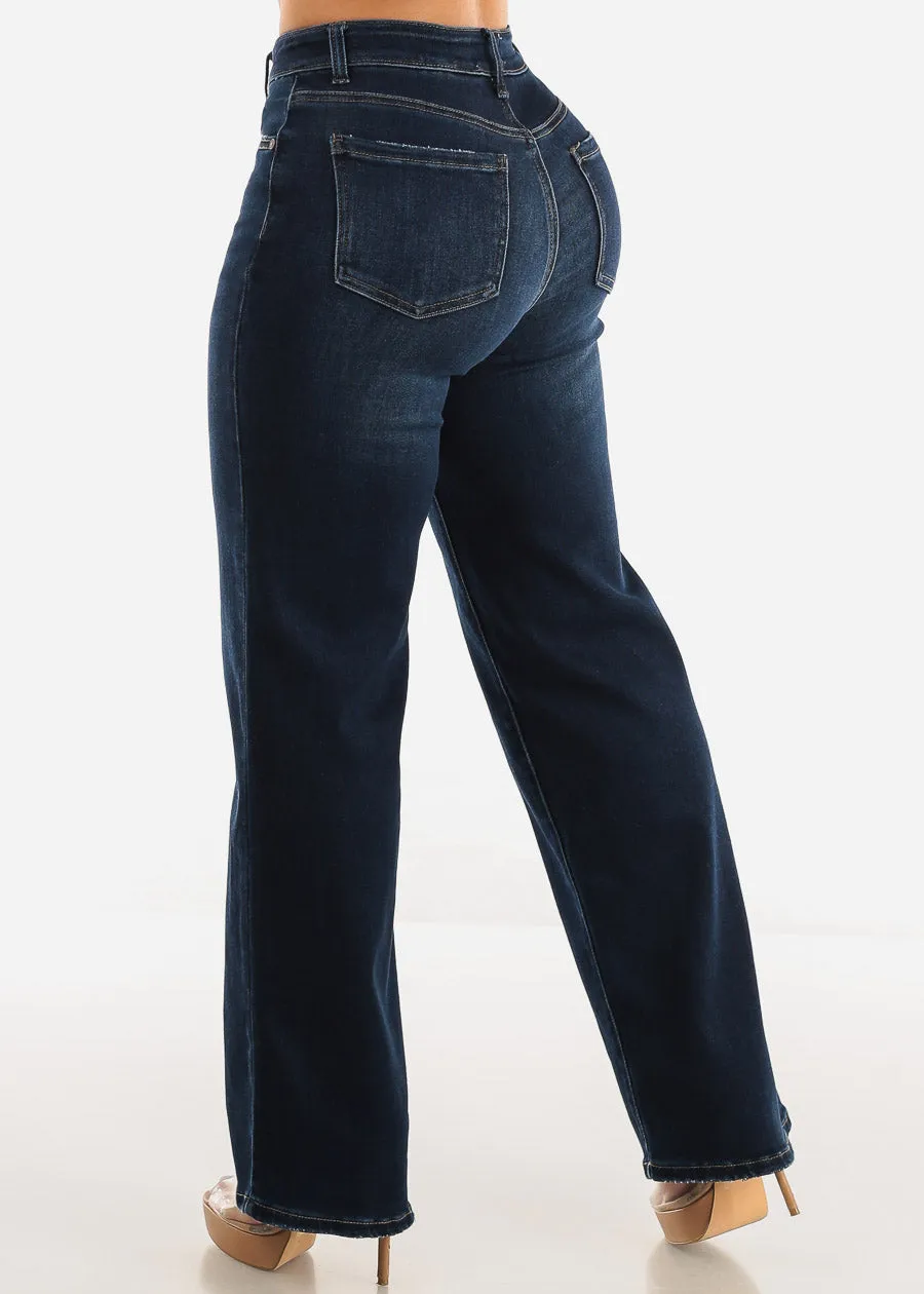 High Waist Wide Leg Straight Stretch Jeans Dark Wash sold by Moda product image thumbnail 4