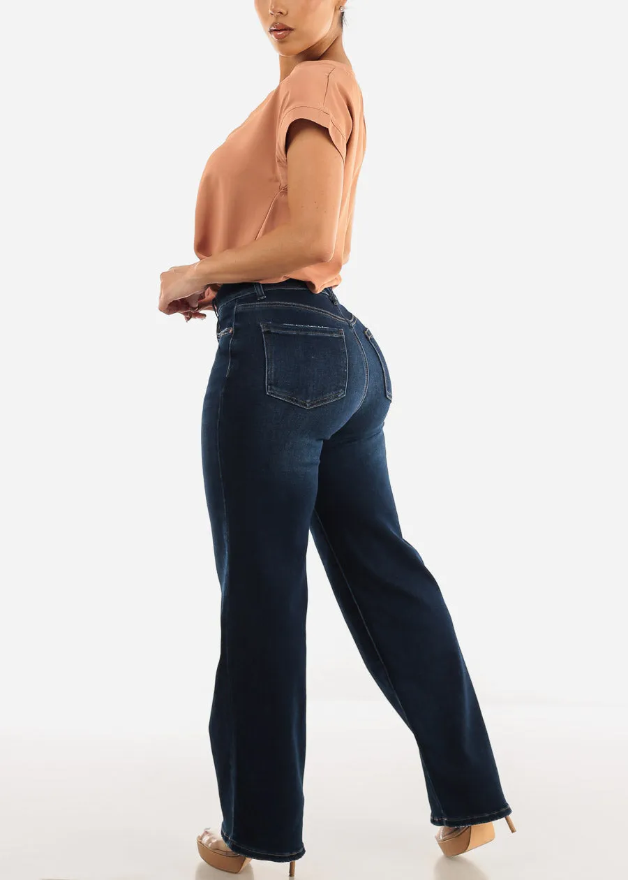 High Waist Wide Leg Straight Stretch Jeans Dark Wash sold by Moda product image thumbnail 5