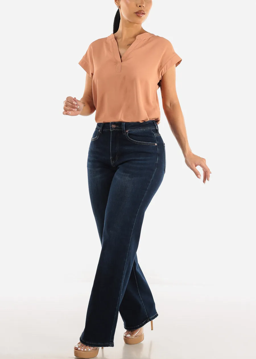 High Waist Wide Leg Straight Stretch Jeans Dark Wash sold by Moda product image thumbnail 2
