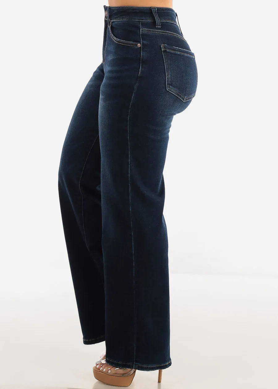 High Waist Wide Leg Straight Stretch Jeans Dark Wash sold by Moda product image thumbnail 3