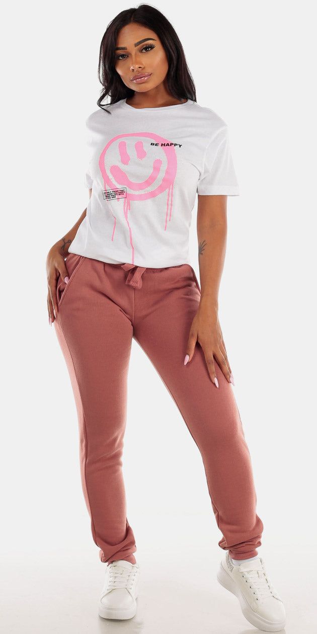 Mauve Fleece Graphic Tee Set sold by Moda