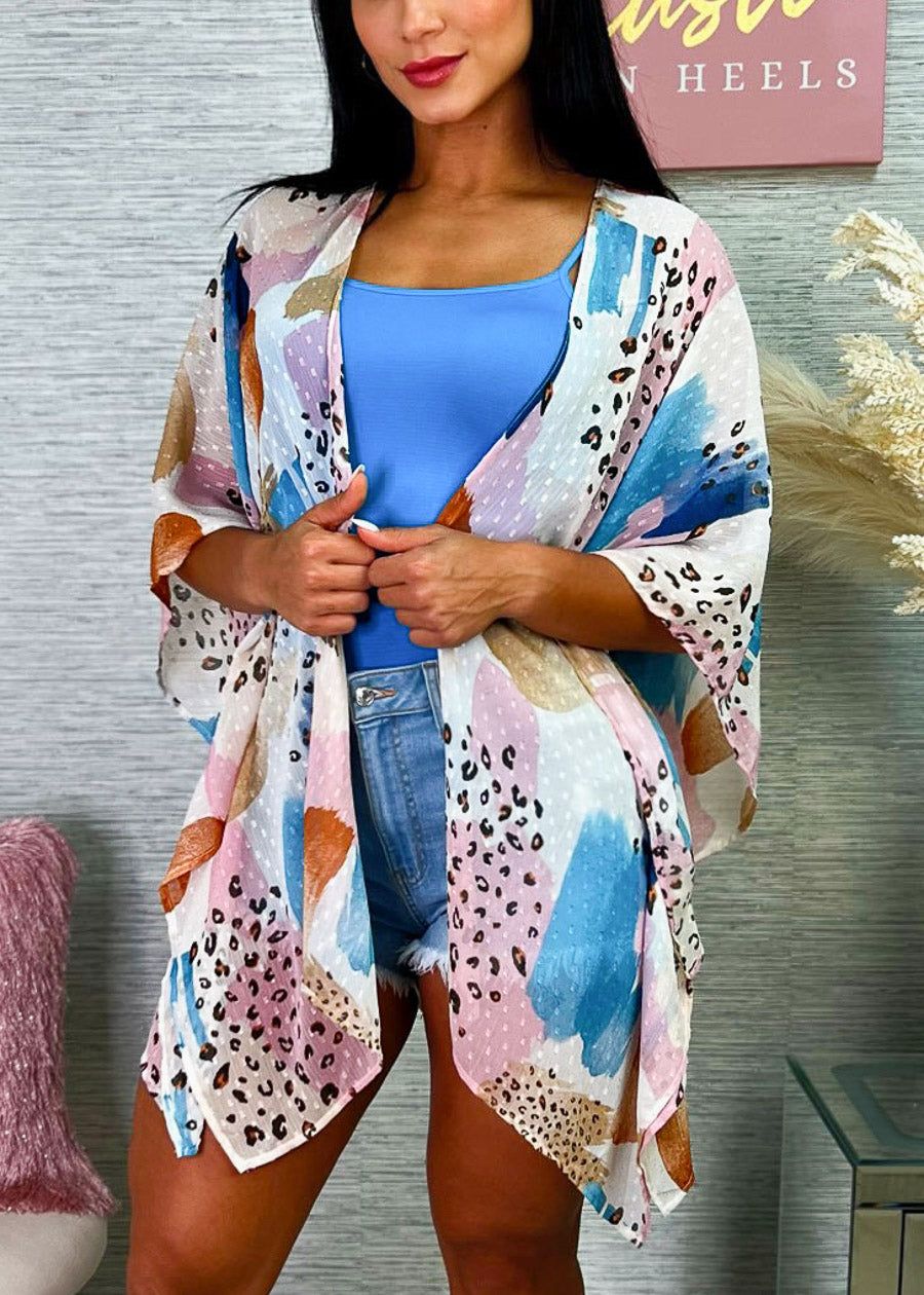 Animal Print Multicolor Kimono w Side Slits sold by Moda