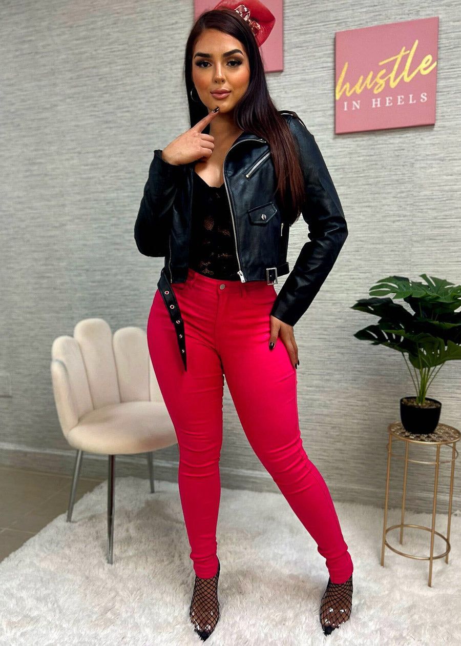 High Waisted Hyper Stretch Pink Skinny Pants sold by Moda product image thumbnail 2