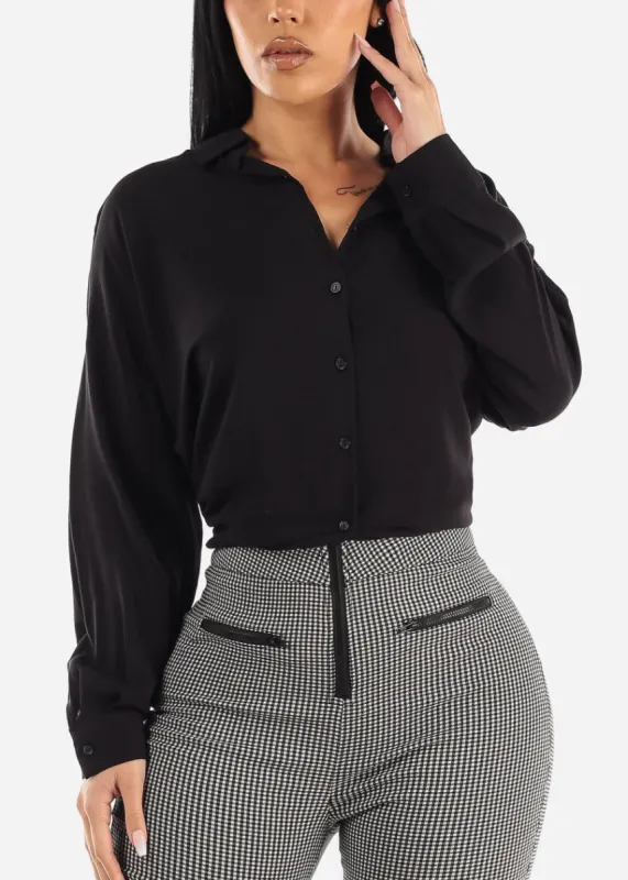 Black Oversized Long Sleeve Button Down Shirt sold by Moda