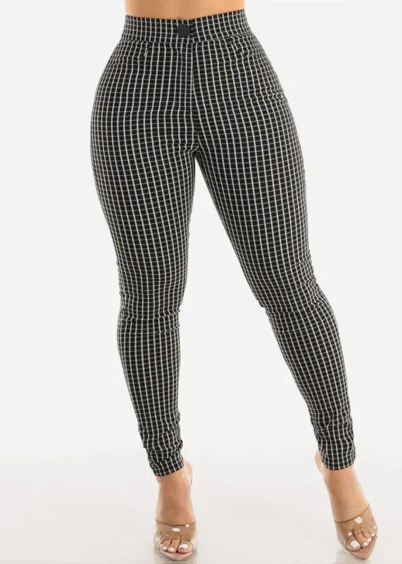 High Waisted Black Checkered Dressy Skinny Pants sold by Moda