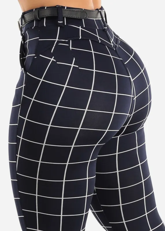 Navy Butt Lifting Skinny Pants with Belt sold by Moda