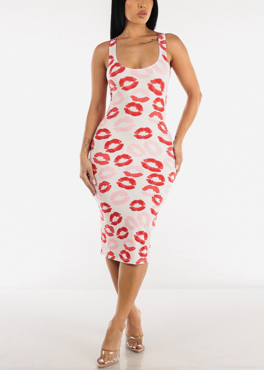 Sleeveless White Printed Bodycon Midi Dress sold by Moda