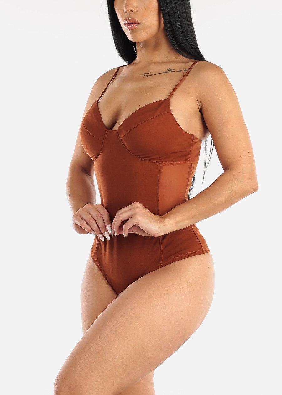 Sweetheart Neckline Brown Bodysuit w Mesh Sides sold by Moda product image thumbnail 2
