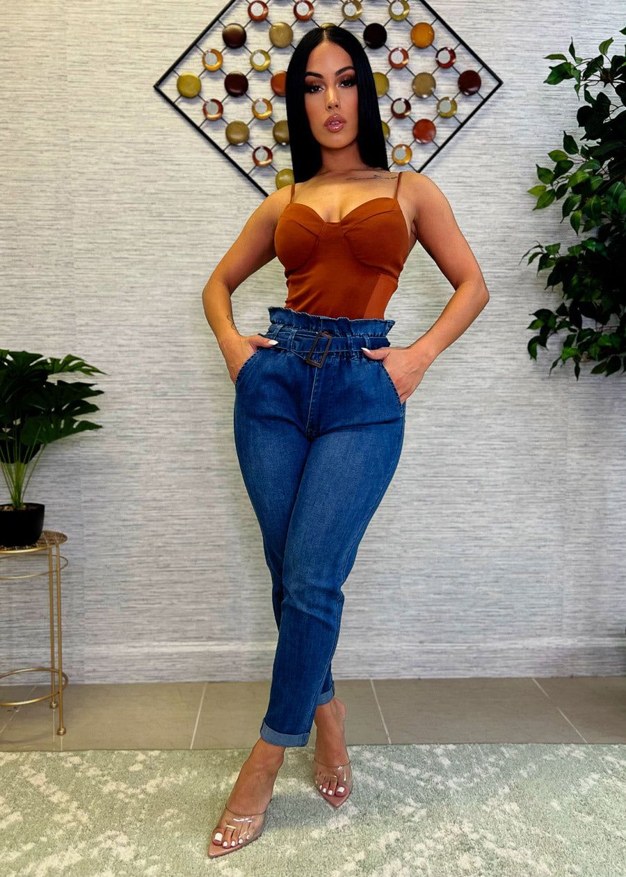 Sweetheart Neckline Brown Bodysuit w Mesh Sides sold by Moda product image thumbnail 3