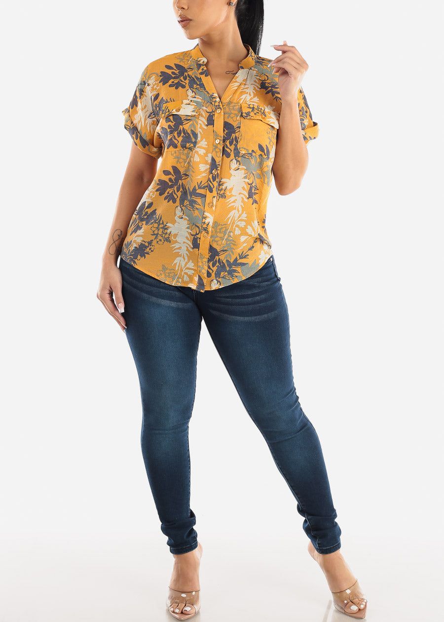 Short Sleeve Button Up Floral Tunic Shirt Orange sold by Moda product image thumbnail 2