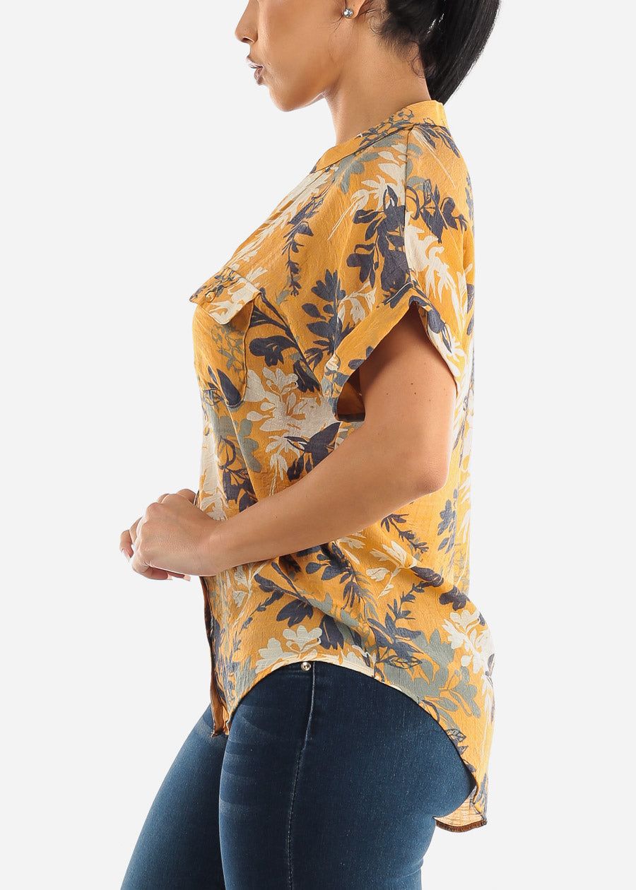Short Sleeve Button Up Floral Tunic Shirt Orange sold by Moda product image thumbnail 3