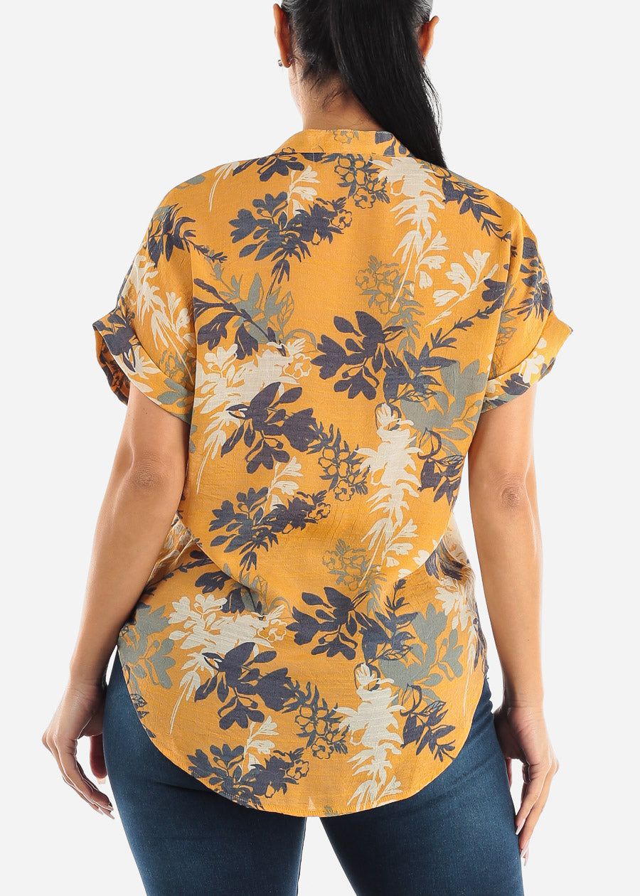 Short Sleeve Button Up Floral Tunic Shirt Orange sold by Moda product image thumbnail 4