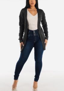 Long Sleeve Charcoal Cardigan w Pockets sold by Moda