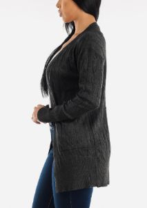 Long Sleeve Charcoal Cardigan w Pockets sold by Moda