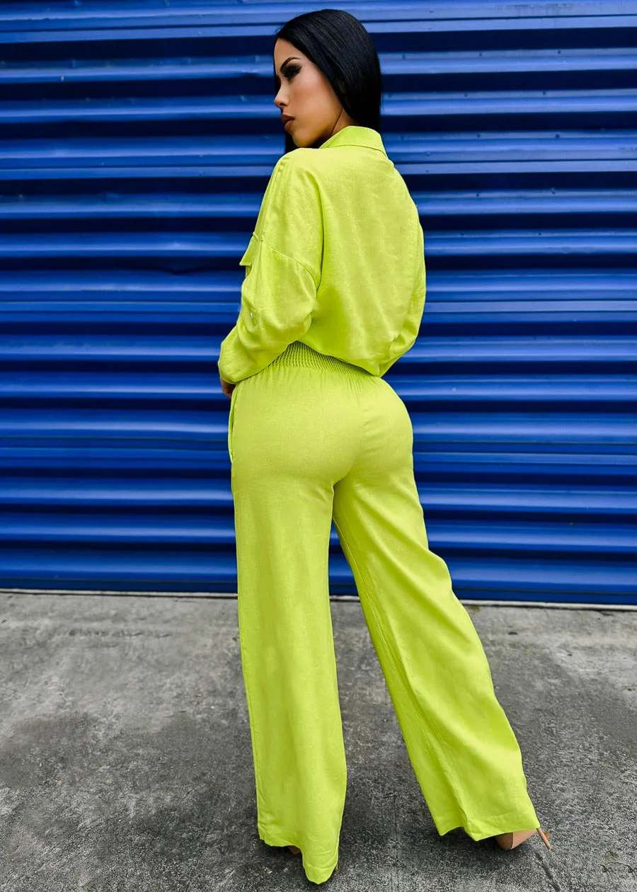 Linen Oversized Button Down Shirt Lime sold by Moda product image thumbnail 3