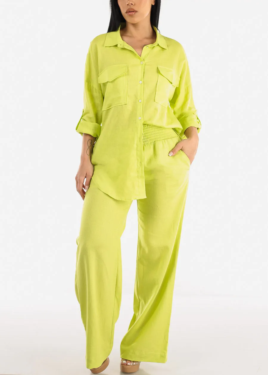 Linen Oversized Button Down Shirt Lime sold by Moda product image thumbnail 4