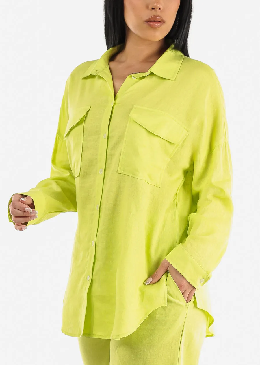Linen Oversized Button Down Shirt Lime sold by Moda product image thumbnail 5