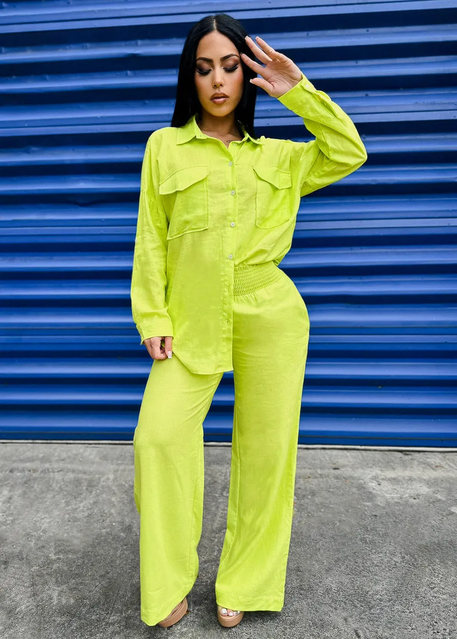 Linen Oversized Button Down Shirt Lime sold by Moda product image thumbnail 2