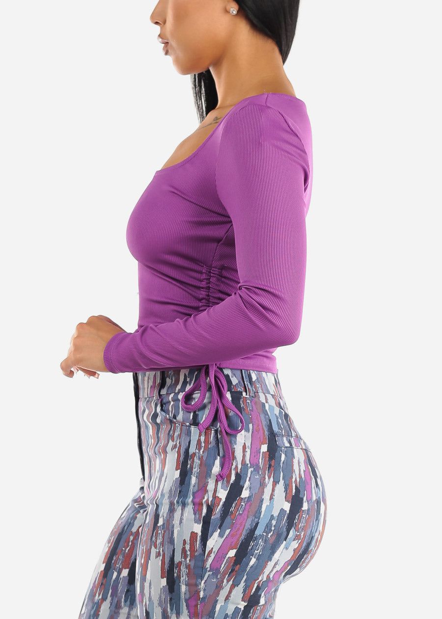 Long Sleeve Ribbed Top w Adjustable Drawstring Sides Purple sold by Moda product image thumbnail 3