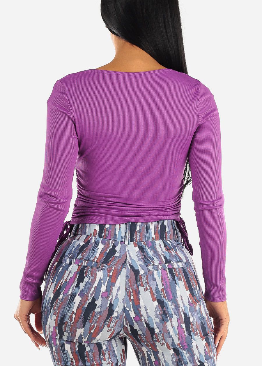 Long Sleeve Ribbed Top w Adjustable Drawstring Sides Purple sold by Moda product image thumbnail 4