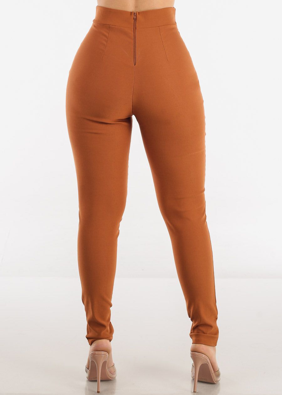 High Waist Tied Dressy Skinny Pants Brown sold by Moda product image thumbnail 4