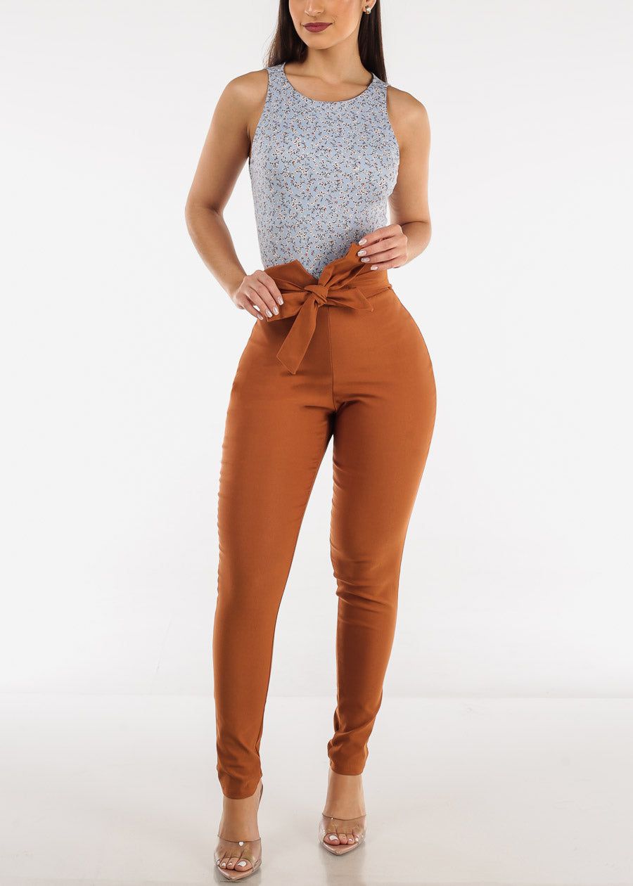 High Waist Tied Dressy Skinny Pants Brown sold by Moda product image thumbnail 2
