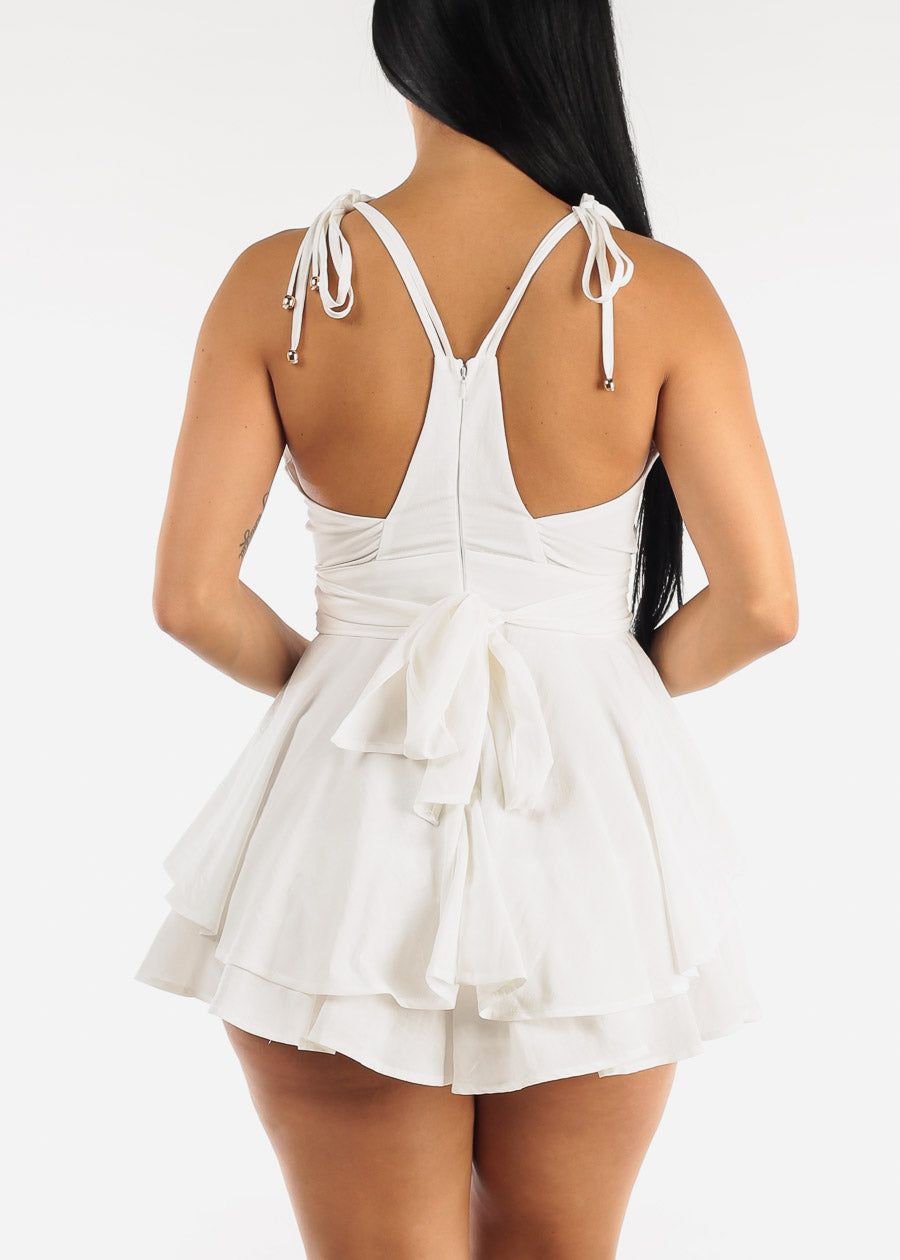 White Sleeveless Lace Trim Ruffled Romper sold by Moda product image thumbnail 7