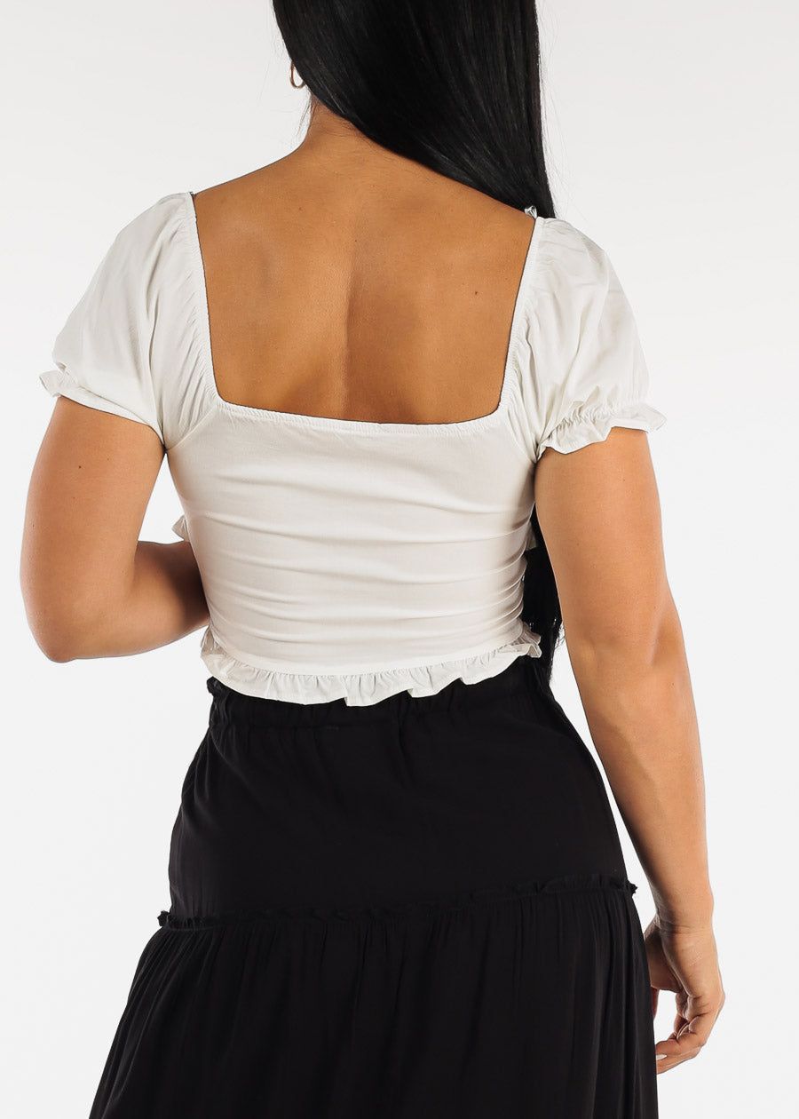 White Ruffled Lace Up Crop Top sold by Moda product image thumbnail 5